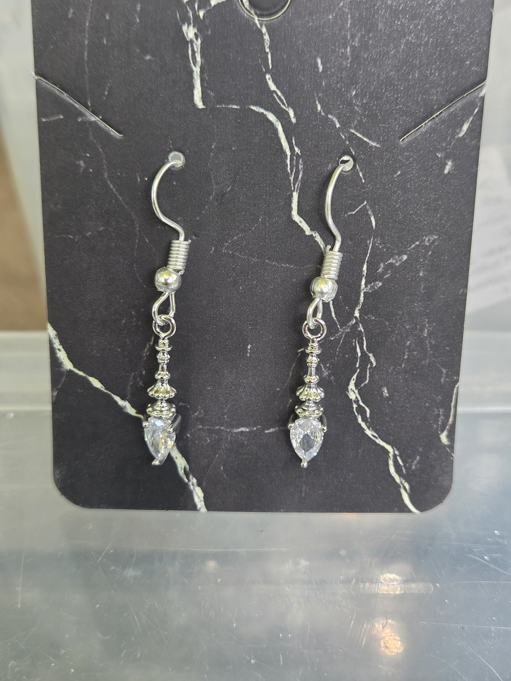Silver Teardrop Crystal Dangle Earrings - Women Jewelry